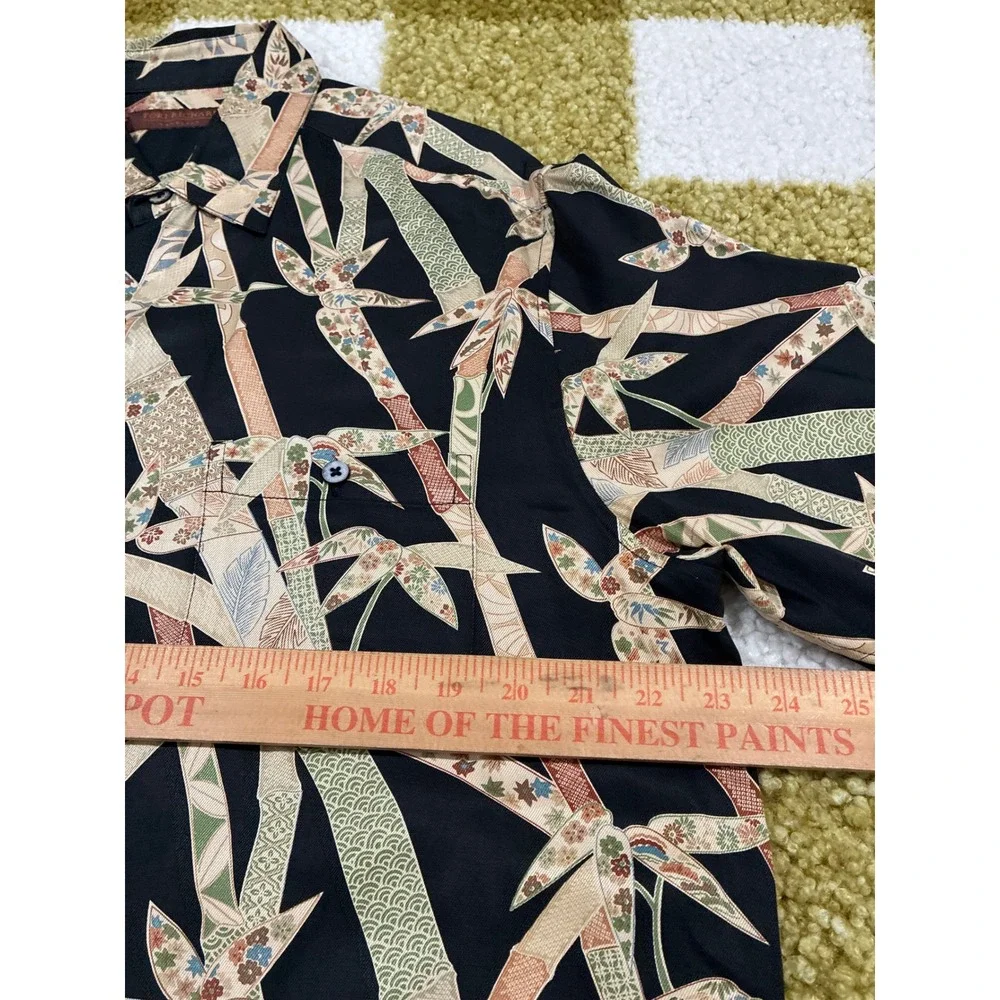 Tori Richard Honolulu Mens Silk Lyocell Bamboo Print Aloha Shirt Black Medium